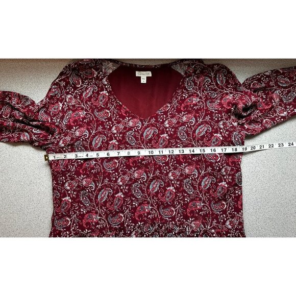 Garnet Hill Shirt Dress Women 10 Burgundy Paisley Knee Length 3/4 Sleeve Pockets - Picture 10 of 11
